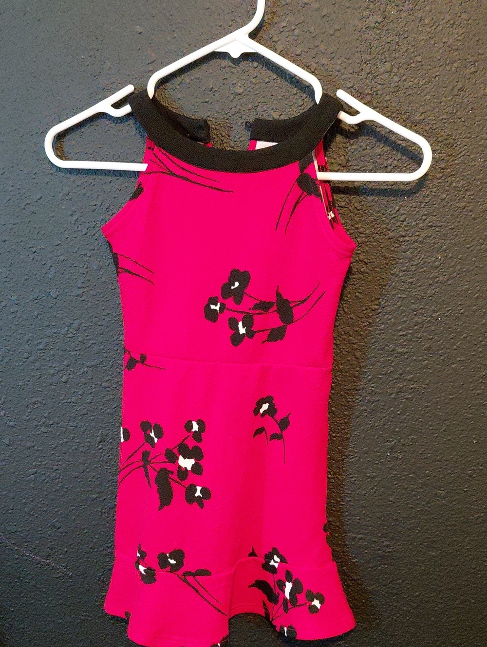 Girls' Red Floral Halter Dress with Black Trim